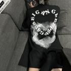 Short-sleeve Letter Heart Print Loose-fit T-shirt