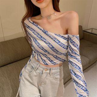 One-shoulder Lettering T-shirt White - One Size