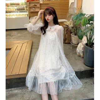 Sequin Long-sleeve A-line Mesh Dress
