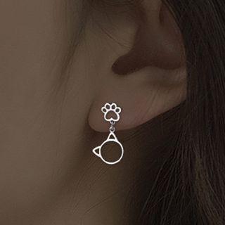 Cat Paw Drop Earring 1 Pc - Cat Claw Earring - Silver - One Size