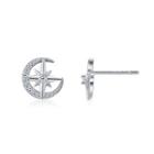 925 Sterling Silver Moon Stud Earrings With White Austrian Element Crystal Silver - One Size