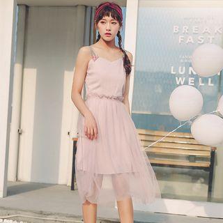 Set: Double-strap A-line Dress + Mesh Skirt
