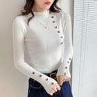 Long-sleeve Slim Fit Button Knit Top