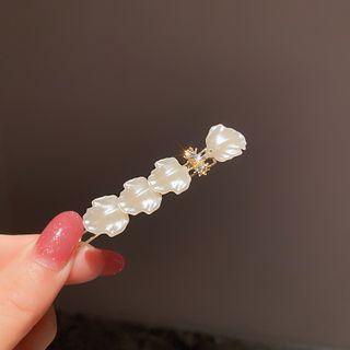 Leaf Faux Pearl Hair Clip 1 Pc - Alloy - Gold - One Size