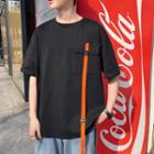 Elbow-sleeve Pocketed Graphic T-shirt