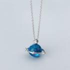 925 Sterling Silver Rhinestone Planet Pendant Necklace S925 Silver - Blue & Silver - One Size