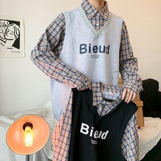 Long-sleeve Mock Two-piece Plaid Top