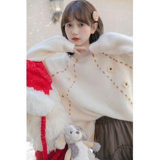 Floral Accent Sweater Beige - One Size