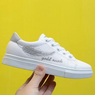 Feather Embroidered Lace Up Sneakers
