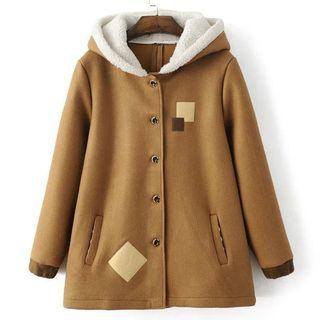 Color Applique Hooded Long Jacket
