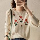 Floral Sweater Red Flower - White - One Size