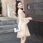 Lace Sleeve Front Lace Up A-line Dress