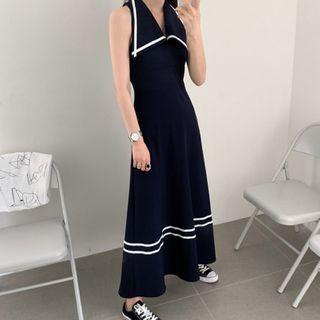 Halter Striped Detail Maxi Dress