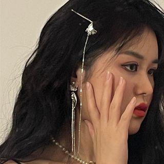 Set: Butterfly Drop Earring + Hair Clip 2741a - 1 Pc Earring & 1 Pc Hair Clip With Earring - Silver - One Size