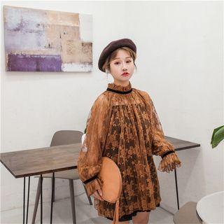 Set: Long-sleeve Lace A-line Dress + Slipdress