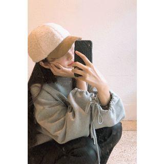 Letter Print Drawcord-hem Sweatshirt Gray - One Size