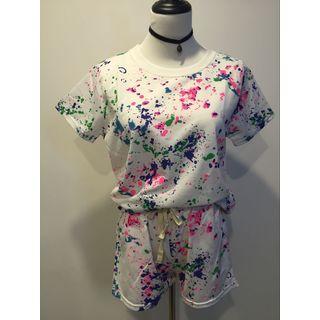 Set: Paint Splattered Short-sleeve T-shirt + Shorts