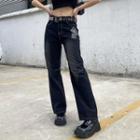 Low Waist Wing Print Straight-fit Jeans