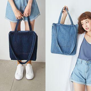 Zipper Denim Shopper Bag
