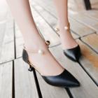 Bead Ankle Strap Pointy-toe Pumps