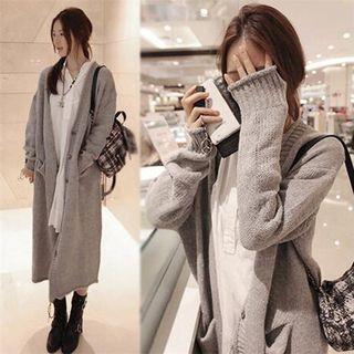 Front Pocket Long Knit Cardigan Light Gray - One Size