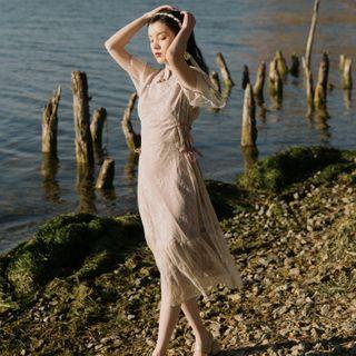 Lace Short-sleeve Midi A-line Qipao