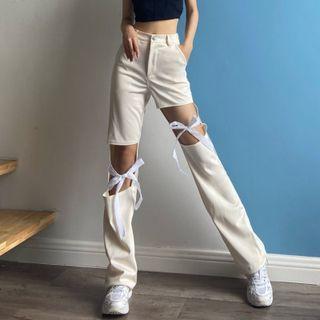 Cut-out High Waist Straight Leg Pants