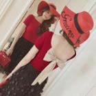 Bow Short-sleeve Crewneck Knit Top