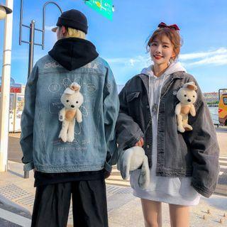 Cartoon Rabbit Lettering Button Denim Jacket