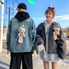 Cartoon Rabbit Lettering Button Denim Jacket