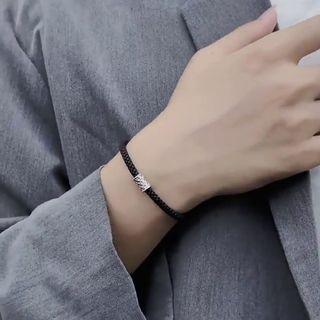 Sterling Silver Woven String Bracelet Black & Silver - One Size