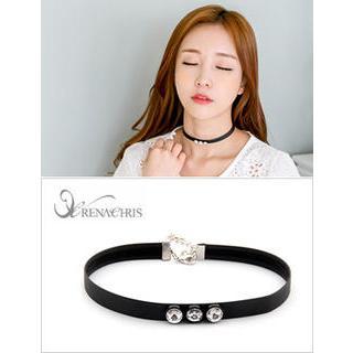 Rhineston Faux Leather Necklace