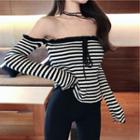 Off-shoulder Striped Knit Top Stripes - Black & White - One Size