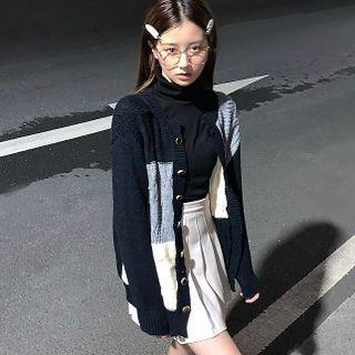 Panel Cardigan Cardigan - Black & White & Gray - One Size