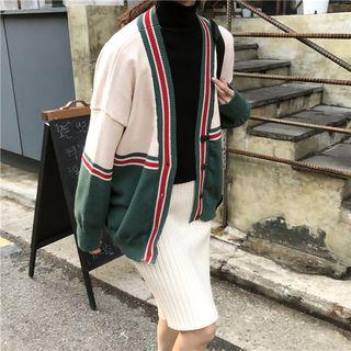 Contrast Trim Cardigan Green - One Size