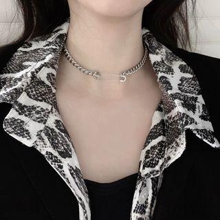 Safety Pin Choker Necklace Silver - One Size