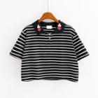 Striped Short-sleeve Cropped Polo Shirt