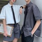 Couple Matching Set: Plain Short-sleeve Shirt + Shorts