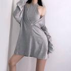 Set: Halter Crop Tank Top + V-neck Sweat Dress