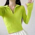 Long-sleeve Half-zip Ribbed Polo Shirt