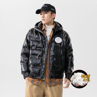 Long-sleeve Plain Patch Zipped Hooded Padded Coat