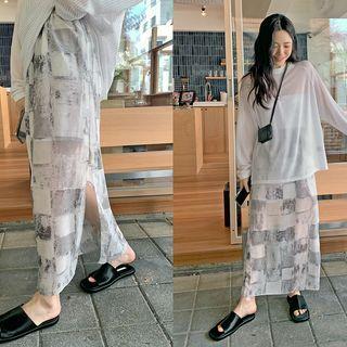 Print Chiffon H-line Long Skirt
