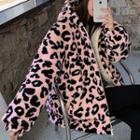 Leopard-print Hooded Fleece Jacket