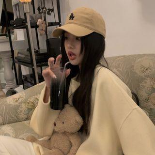 Round Neck Plain Sweatshirt Light Yellow - One Size