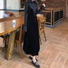 Long-sleeve T-shirt / Spaghetti Strap Midi A-line Velvet Dress