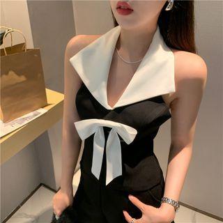 Contrast Collar Bow Tank Top