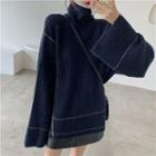 Turtle-neck Long-sleeve Loose-fit Sweater