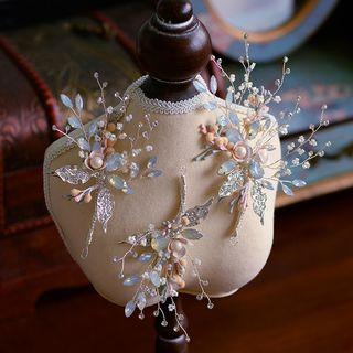 Wedding Faux Pearl Alloy Flower Headpiece / Dangle Earring 3 Pcs - Light Blue Headpiece - One Size
