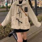Fluffy Buttoned Jacket Beige - One Size