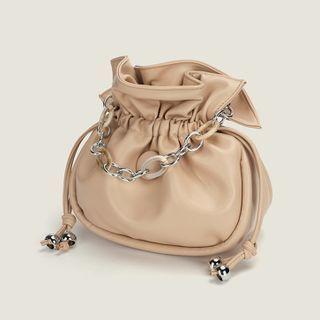 Faux Leather Plain Crossbody Bucket Bag